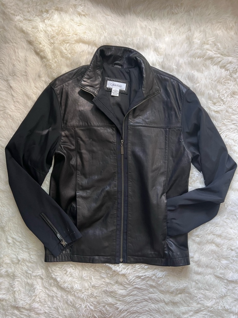Calvin Klein Black Leather Trim Moto Jacket